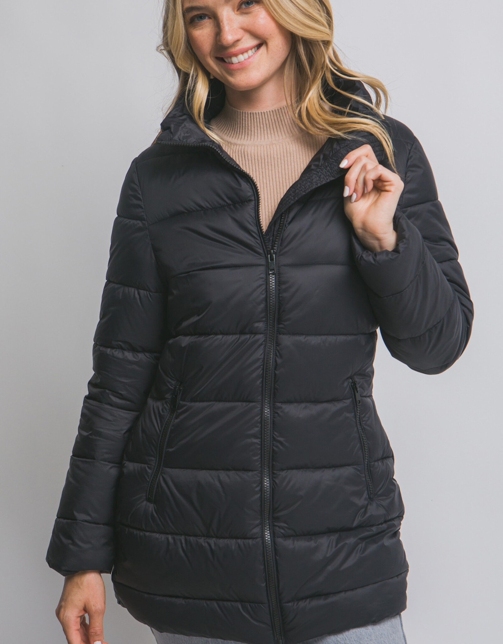 Miss Bliss LT Long Quilted Puffer Jacket-Black