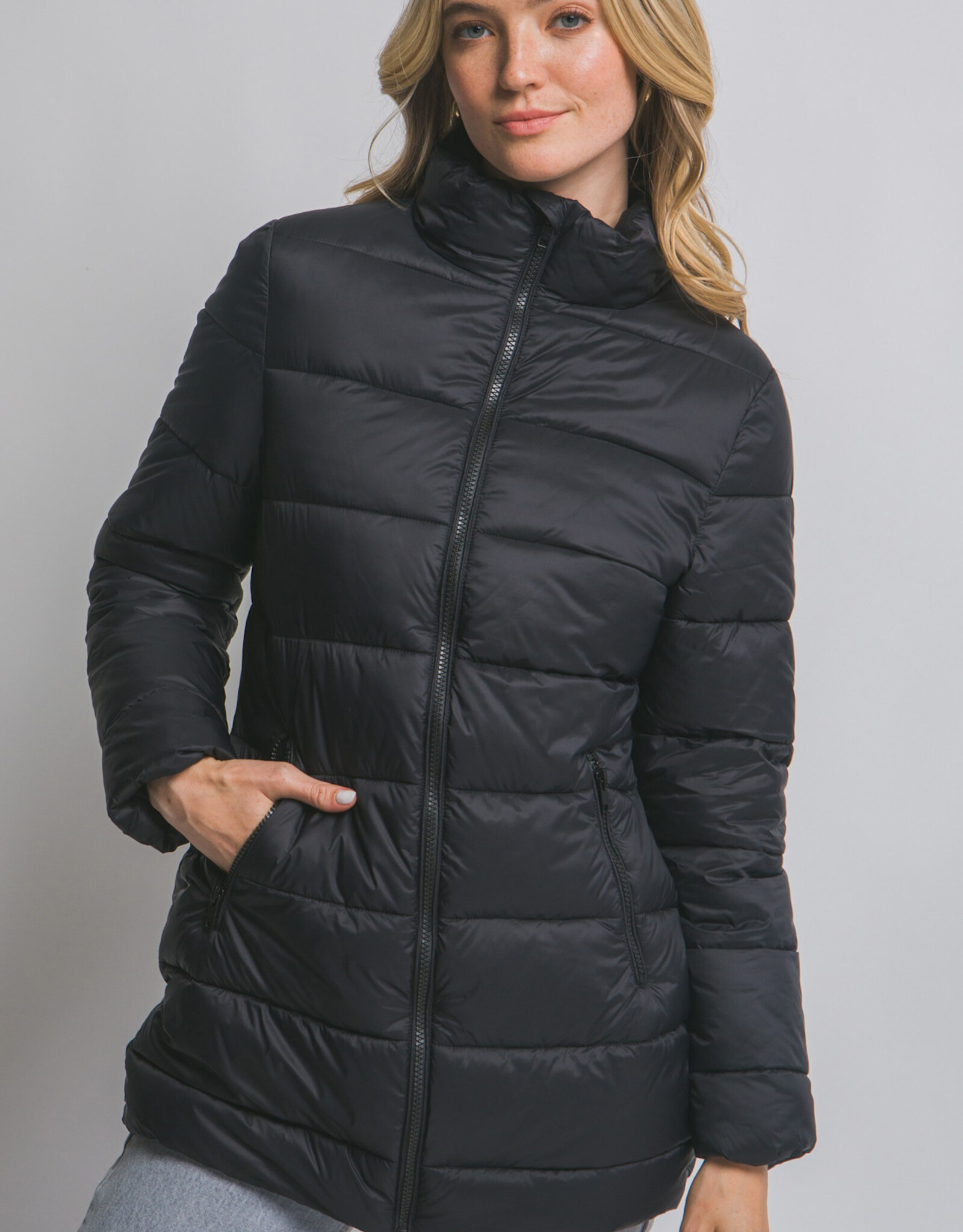 Miss Bliss LT Long Quilted Puffer Jacket-Black