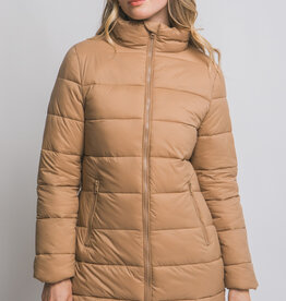 Miss Bliss Long Quilted Puffer Jacket-Camel