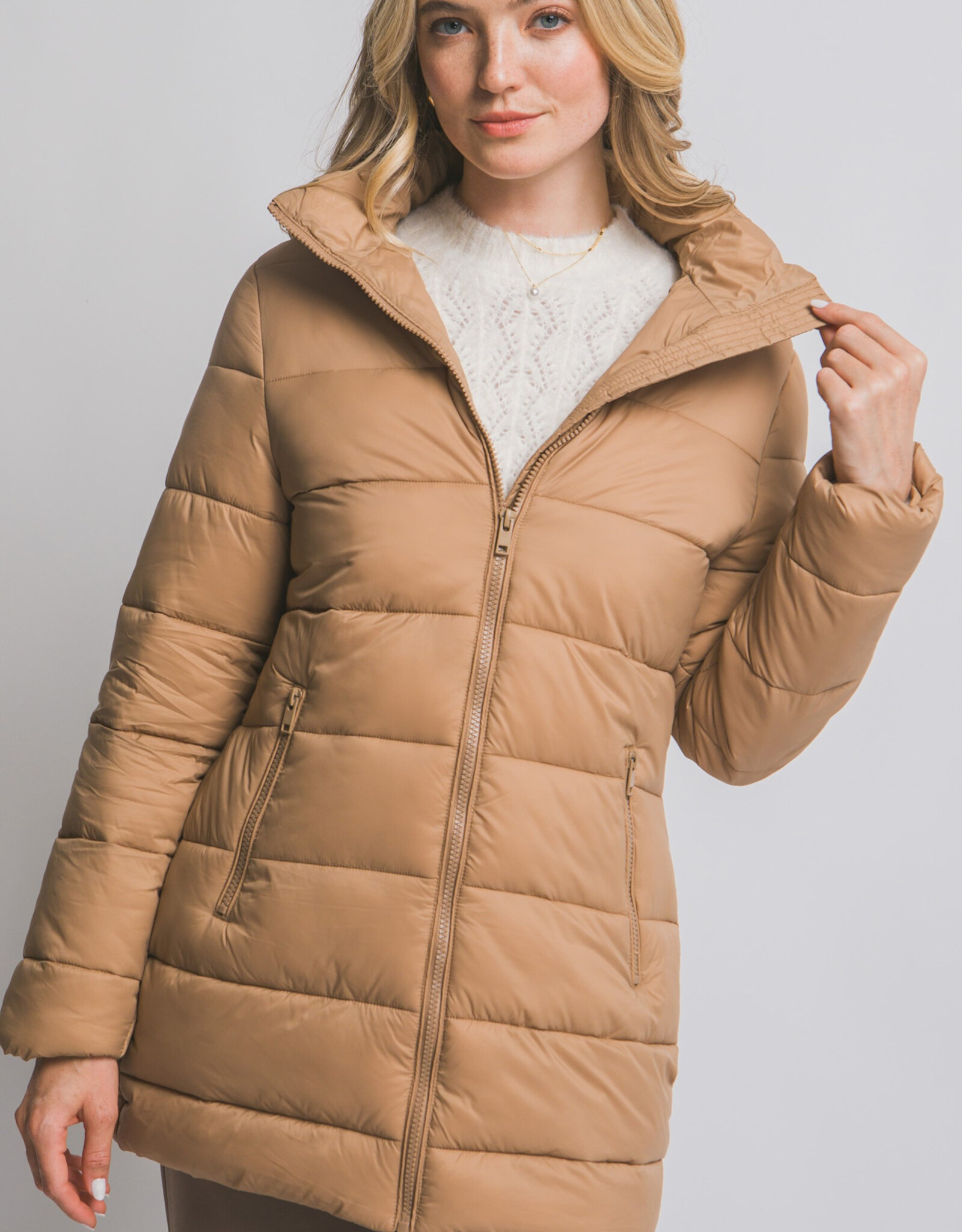 Miss Bliss LT Long Quilted Puffer Jacket-Camel