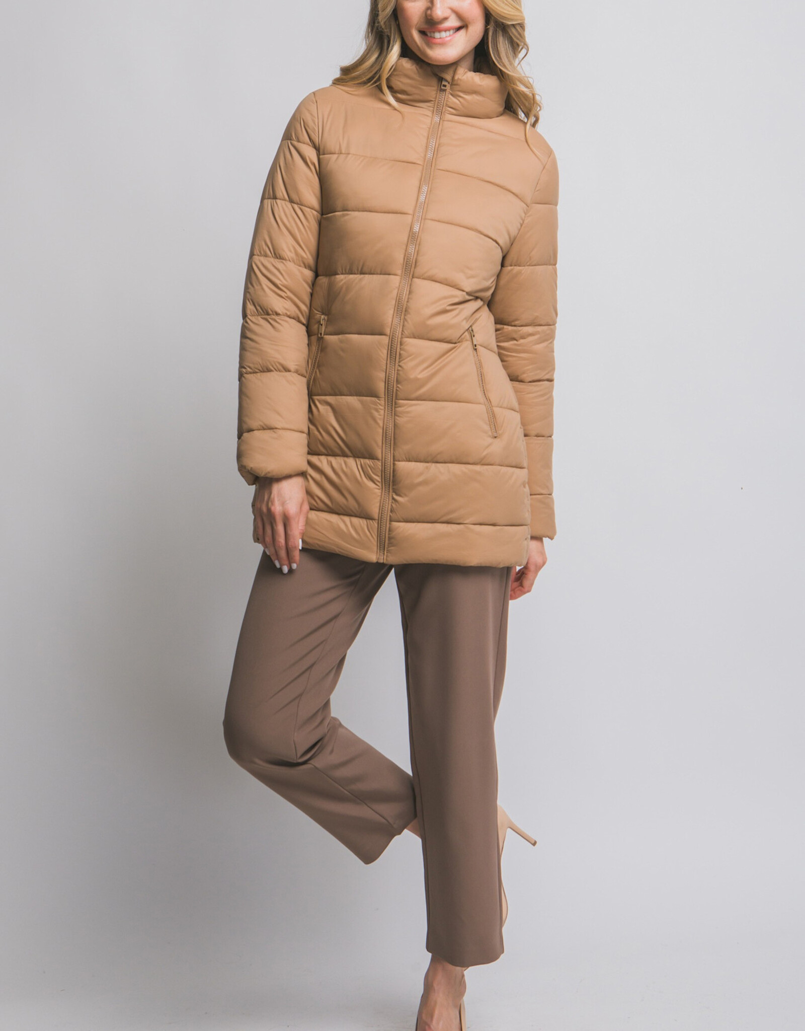 Miss Bliss LT Long Quilted Puffer Jacket-Camel