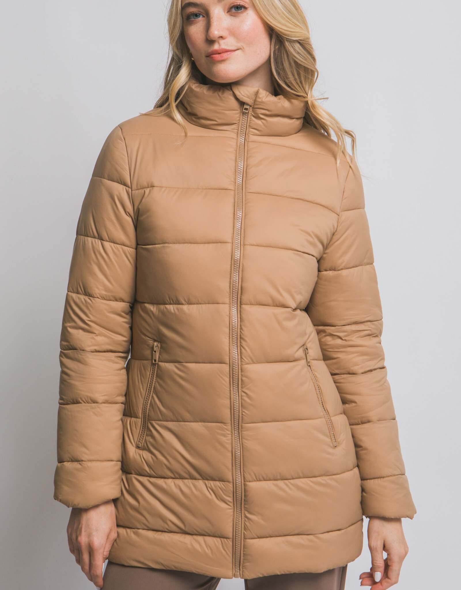 Miss Bliss LT Long Quilted Puffer Jacket-Camel