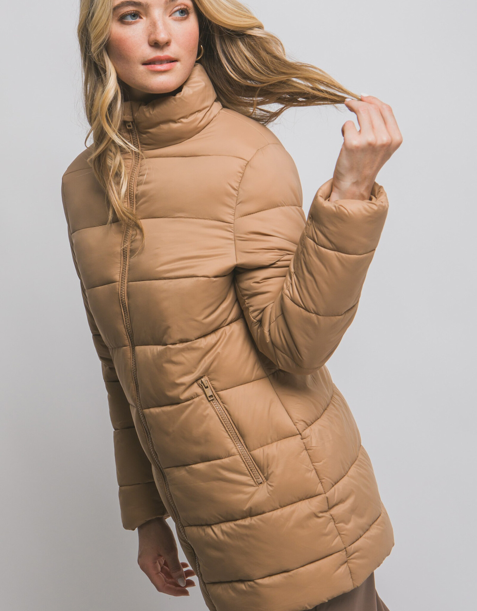 Miss Bliss LT Long Quilted Puffer Jacket-Camel