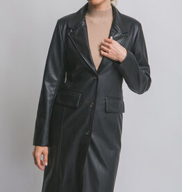 Miss Bliss Faux Leather Longline Coat-Black