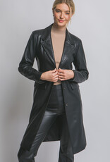Miss Bliss LT Faux Leather Longline Coat-Black