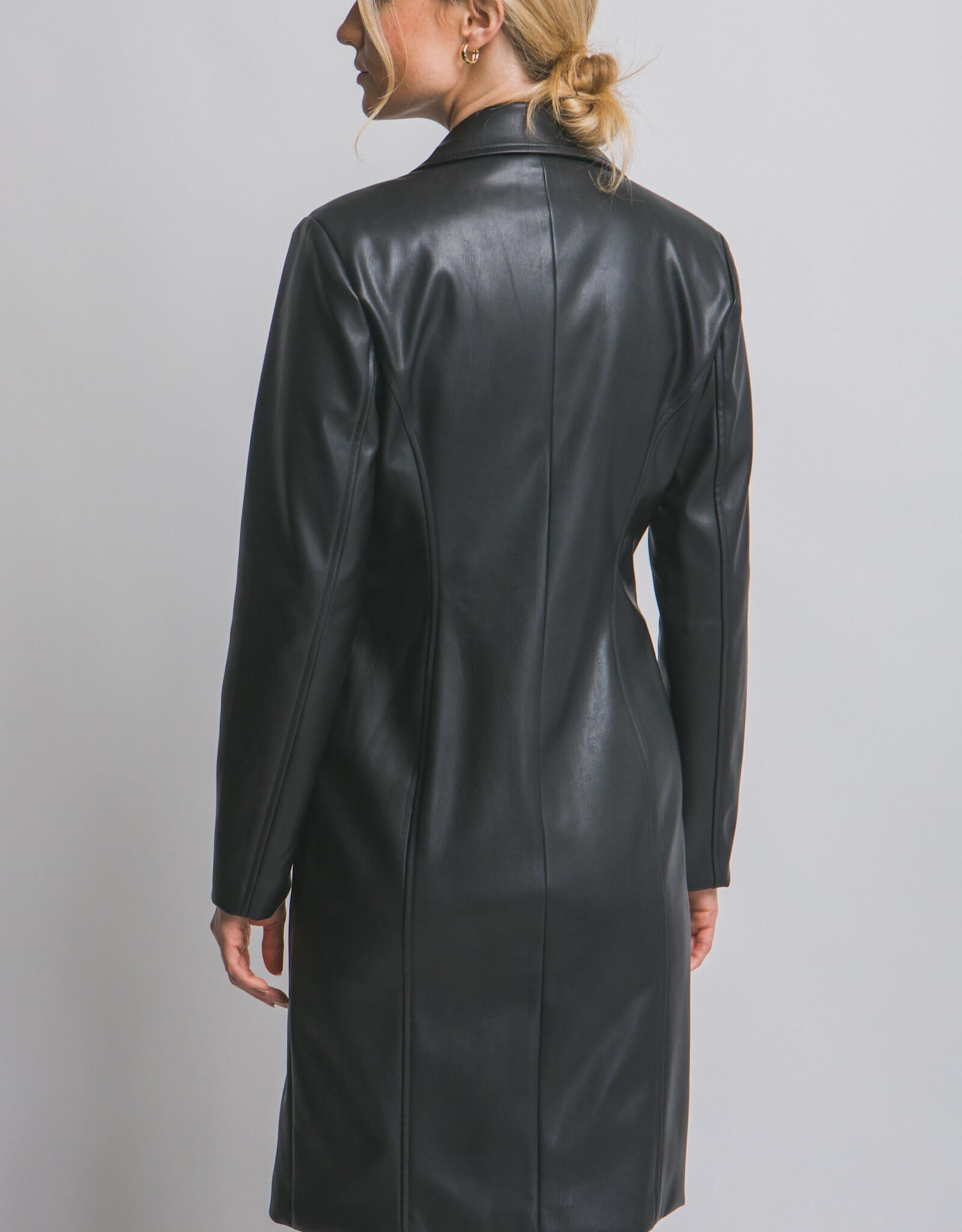 Miss Bliss LT Faux Leather Longline Coat-Black
