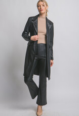 Miss Bliss LT Faux Leather Longline Coat-Black