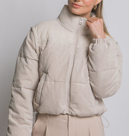 Miss Bliss Corduroy Puffer Jacket W/ Drawstrings-Cream
