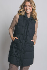 Miss Bliss LT Hooded Long Quilted Puffer Vest-Black