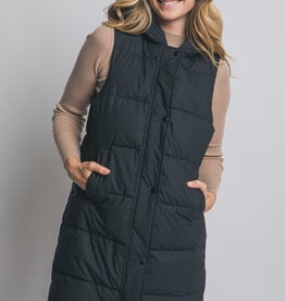 Miss Bliss Hooded Long Quilted Puffer Vest-Black