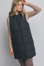 Miss Bliss LT Hooded Long Quilted Puffer Vest-Black