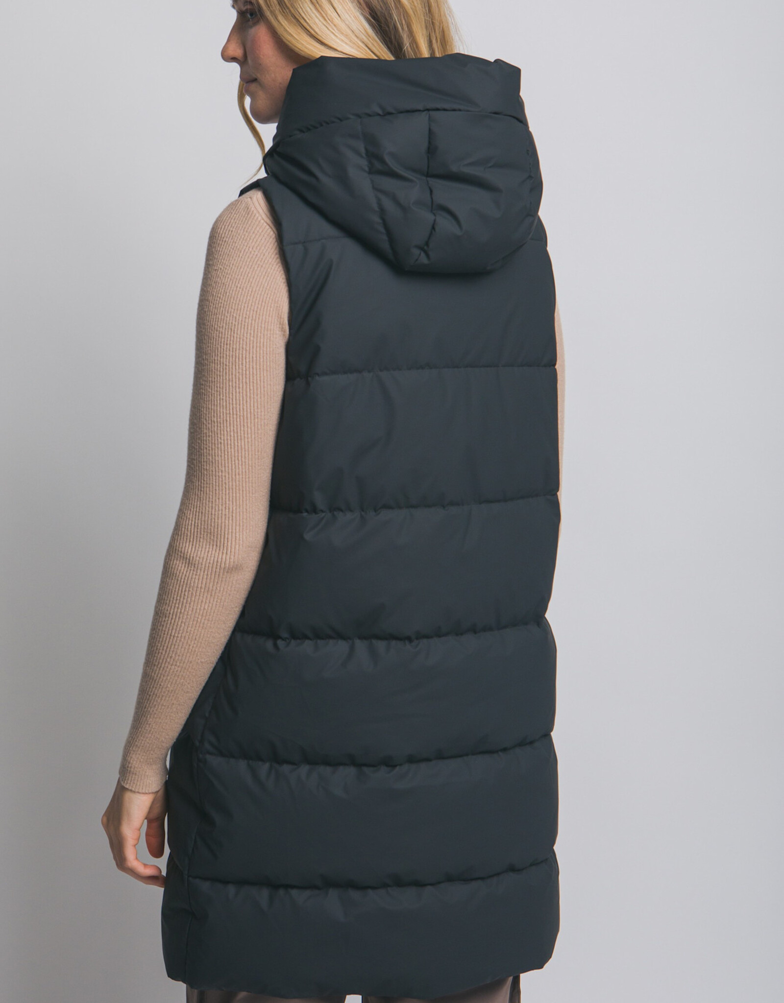 Miss Bliss LT Hooded Long Quilted Puffer Vest-Black