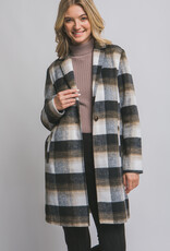 Miss Bliss LT Long Sleeve Plaid Coat-Black