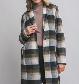 Miss Bliss Long Sleeve Plaid Coat-Black