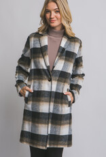 Miss Bliss LT Long Sleeve Plaid Coat-Black