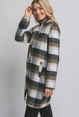 Miss Bliss LT Long Sleeve Plaid Coat-Black