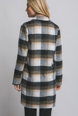 Miss Bliss LT Long Sleeve Plaid Coat-Black