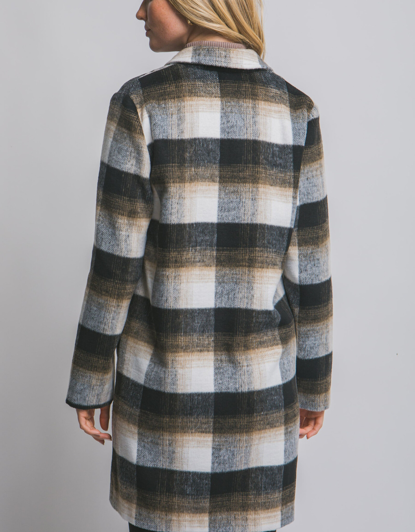 Miss Bliss LT Long Sleeve Plaid Coat-Black