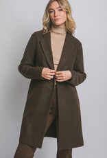 Miss Bliss LT Long Line Fleece Open Coat-Espresso