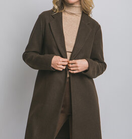 Miss Bliss Long Line Fleece Open Coat-Espresso