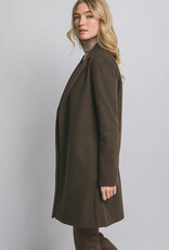 Miss Bliss LT Long Line Fleece Open Coat-Espresso
