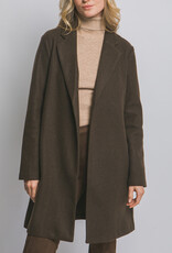 Miss Bliss LT Long Line Fleece Open Coat-Espresso