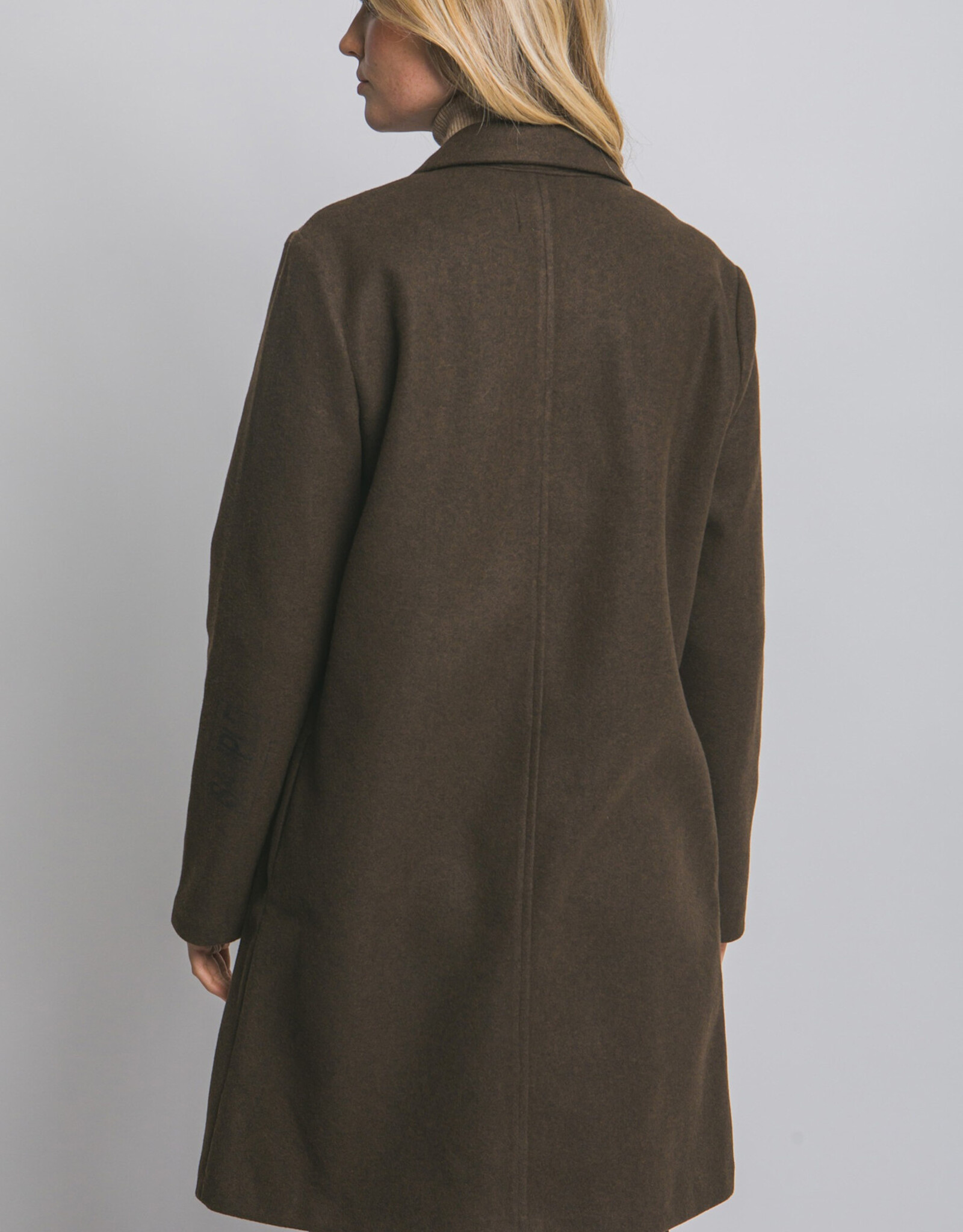 Miss Bliss LT Long Line Fleece Open Coat-Espresso