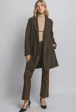 Miss Bliss LT Long Line Fleece Open Coat-Espresso