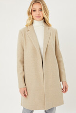 Miss Bliss LT Long Line Fleece Open Coat-Oatmeal