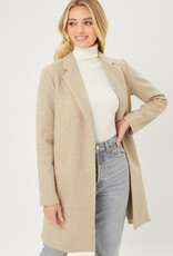 Miss Bliss LT Long Line Fleece Open Coat-Oatmeal