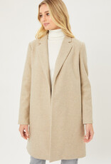 Miss Bliss LT Long Line Fleece Open Coat-Oatmeal
