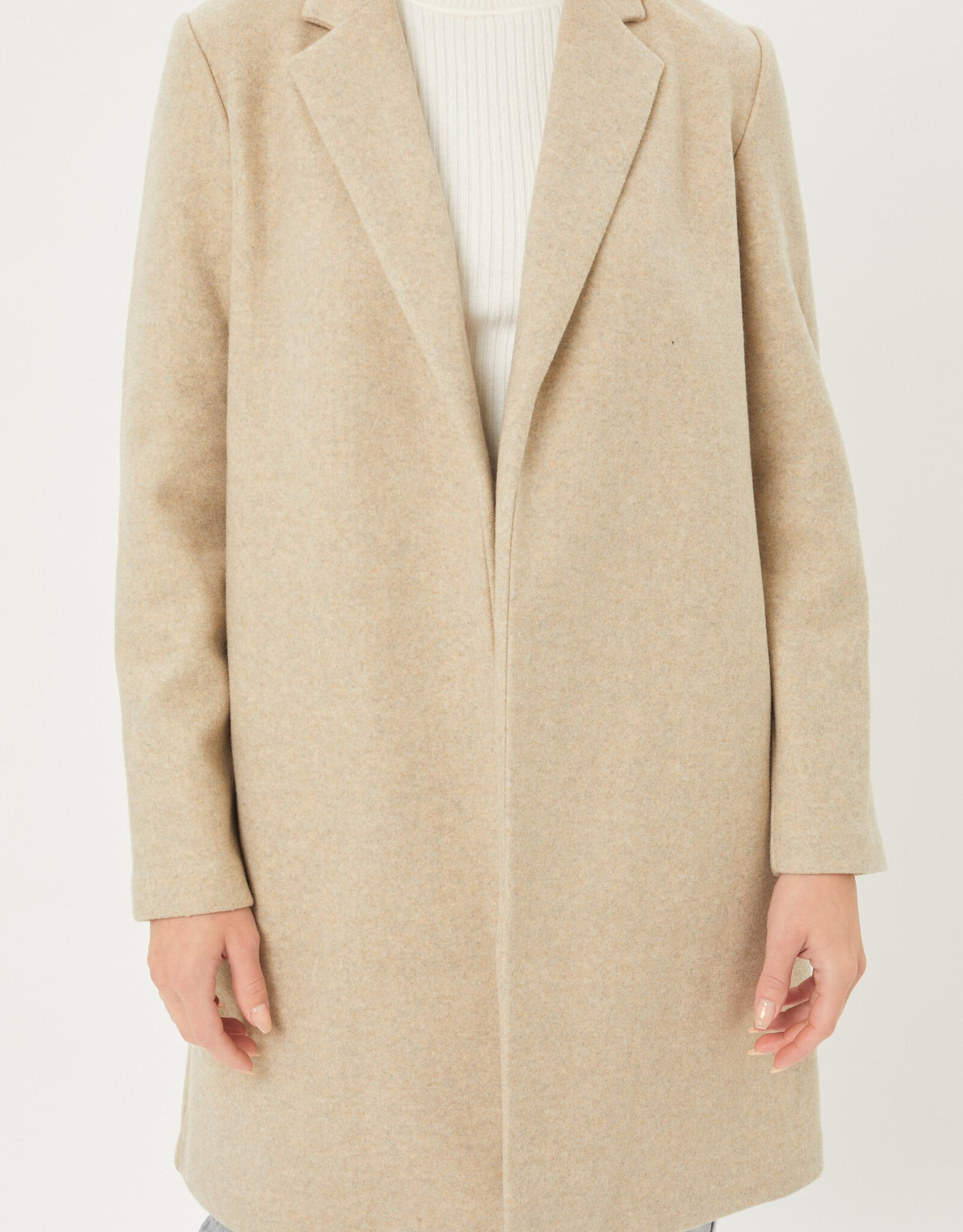 Miss Bliss LT Long Line Fleece Open Coat-Oatmeal