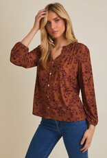 Miss Bliss Gilli Notch Neck Long Sleeve Ditsy Top