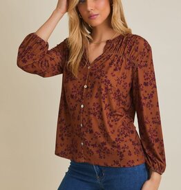 Miss Bliss Gilli Notch Neck Long Sleeve Ditsy Top