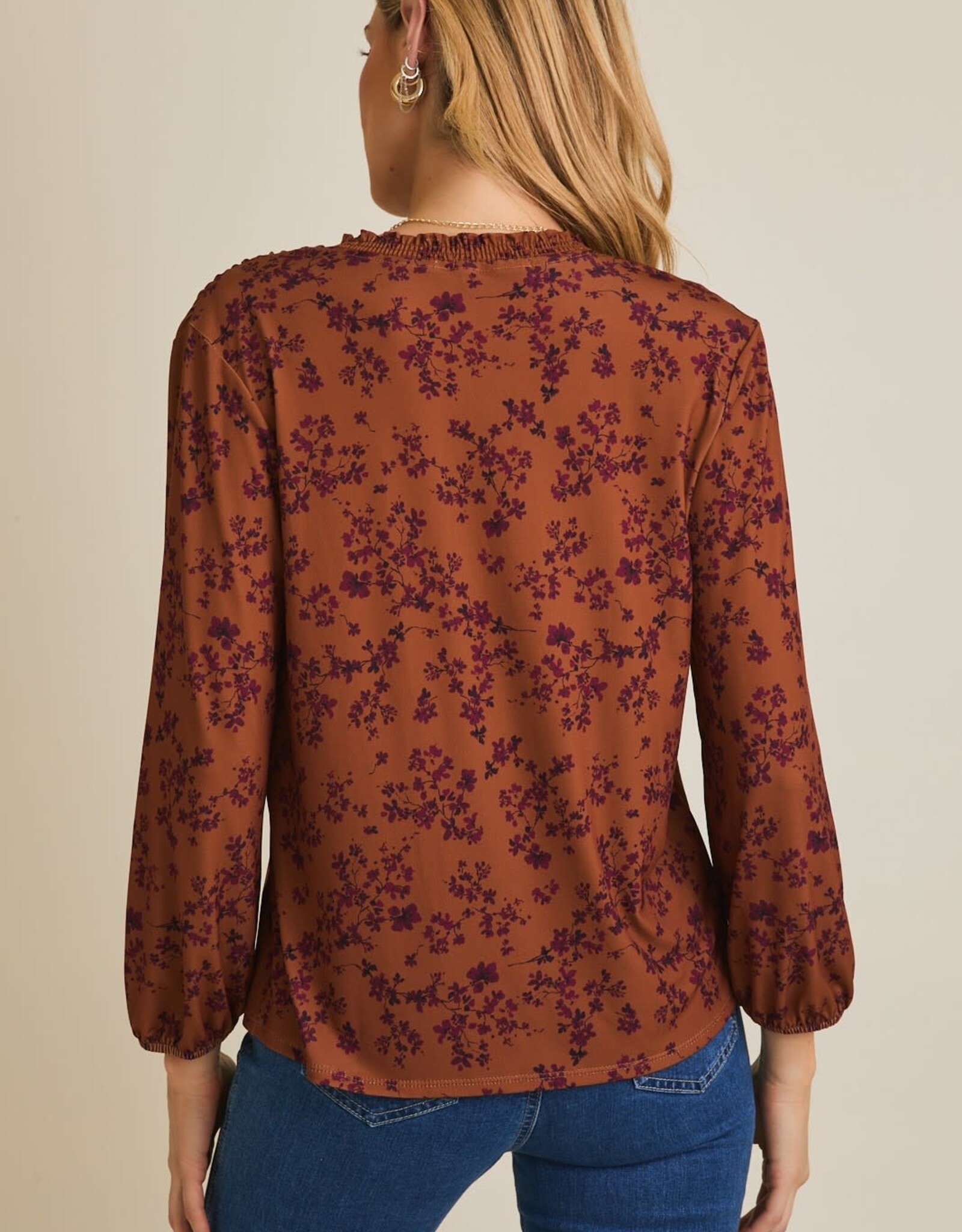 Miss Bliss Gilli Notch Neck Long Sleeve Ditsy Top