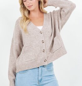 Miss Bliss Dreamers Relaxed Button Cardigan-Mocha