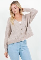 Miss Bliss Dream V Neck Relaxed Button Cardigan W Pockets-Mocha