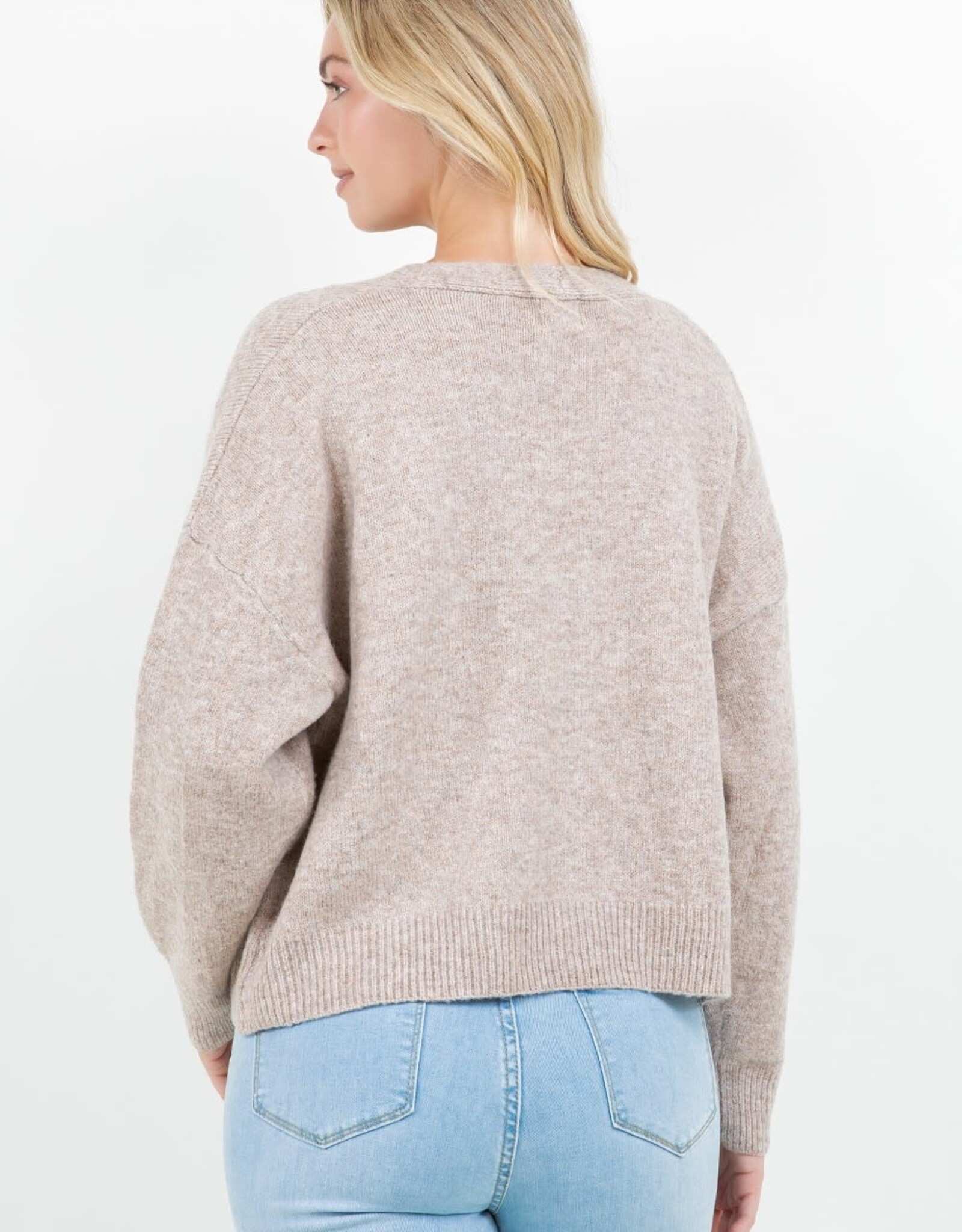 Miss Bliss Dream V Neck Relaxed Button Cardigan W Pockets-Mocha