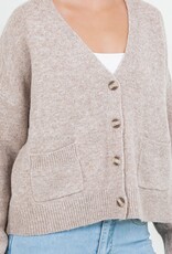 Miss Bliss Dream V Neck Relaxed Button Cardigan W Pockets-Mocha