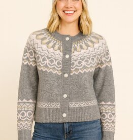 Miss Bliss Dreamers Fair Isle Yoke Cardigan-Grey