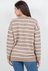 Miss Bliss Dream Fuzzy Striped Crew Sweater-Mocha