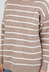 Miss Bliss Dream Fuzzy Striped Crew Sweater-Mocha
