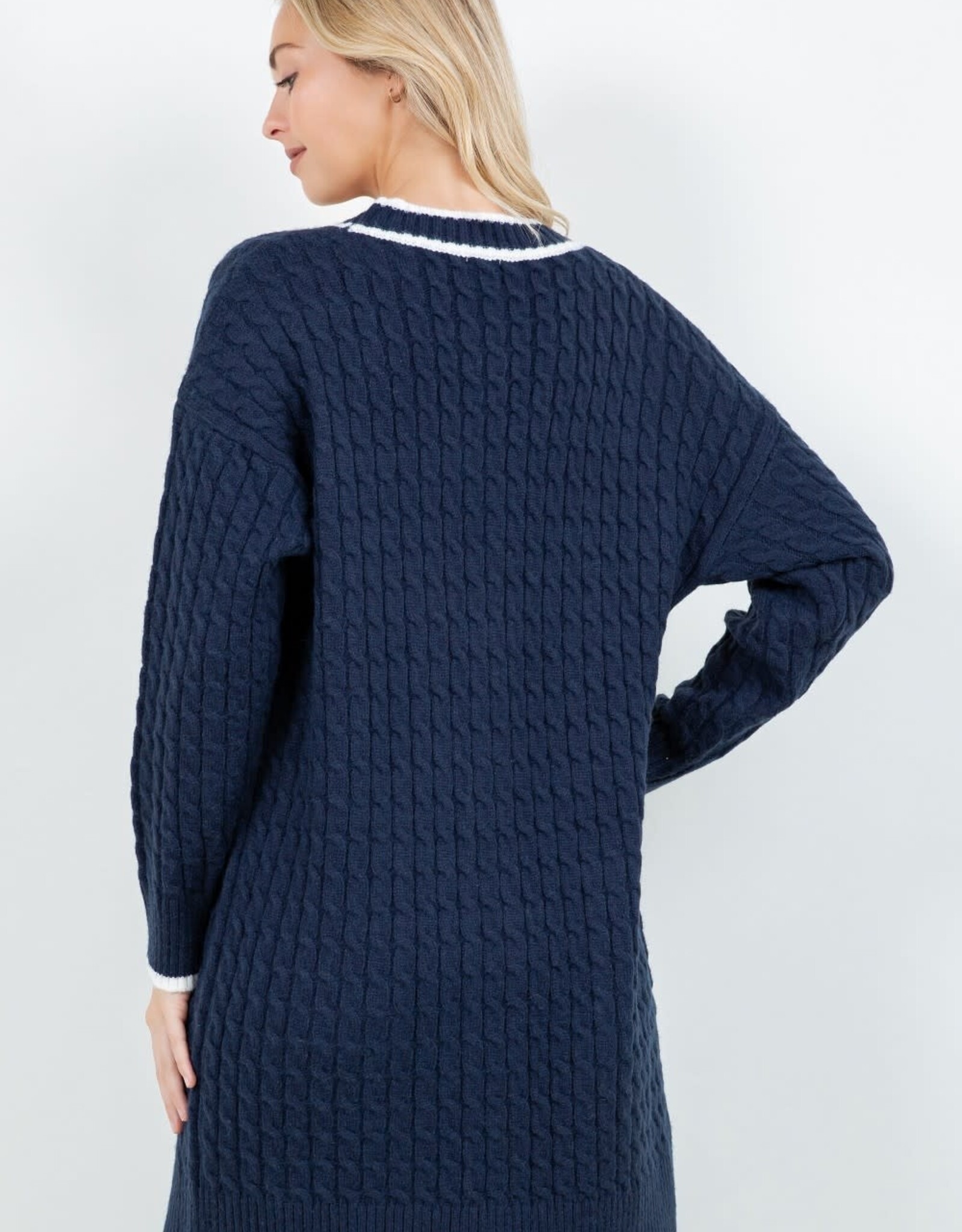 Miss Bliss Dream Embroidered Long Button Up Cardigan-Navy/Iv