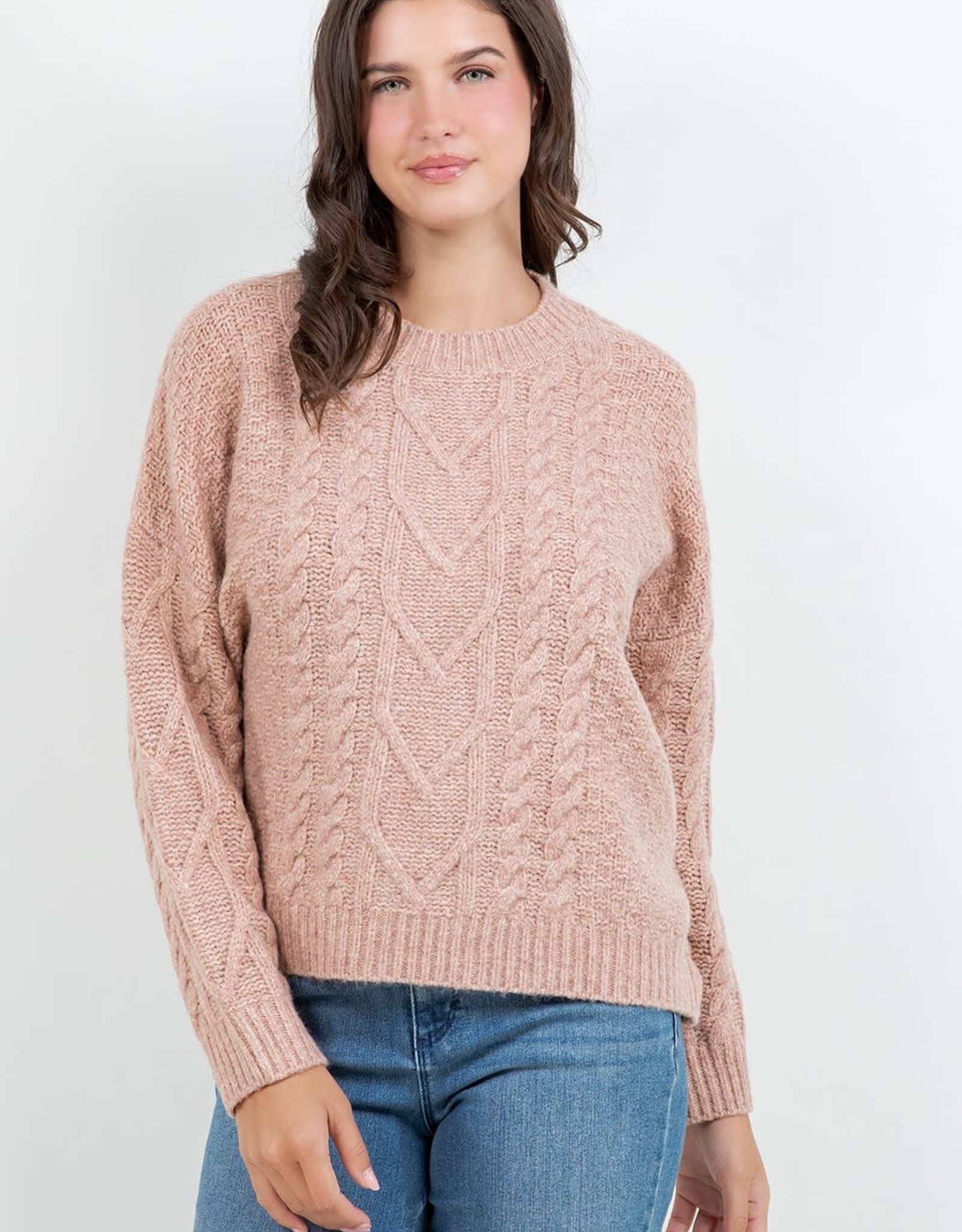 Miss Bliss Dream Classic Cable Knit Pullover Sweater-Pink