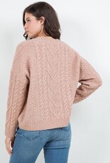 Miss Bliss Dream Classic Cable Knit Pullover Sweater-Pink