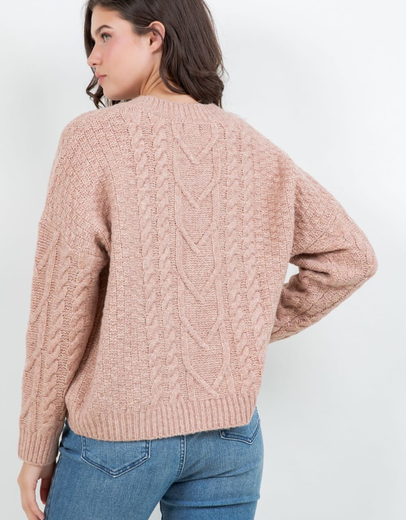 Miss Bliss Dream Classic Cable Knit Pullover Sweater-Pink