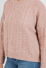Miss Bliss Dream Classic Cable Knit Pullover Sweater-Pink