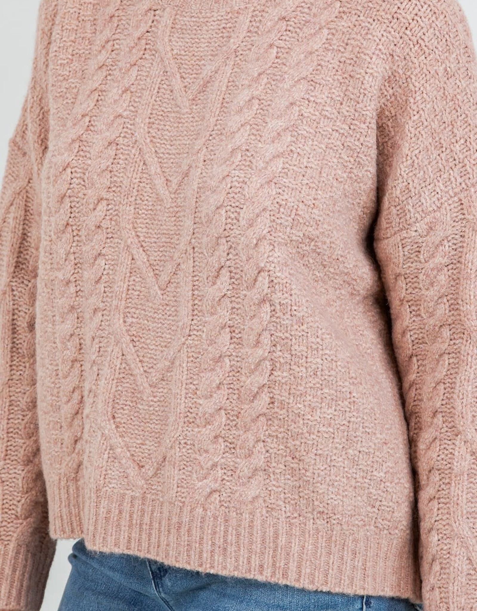 Miss Bliss Dream Classic Cable Knit Pullover Sweater-Pink
