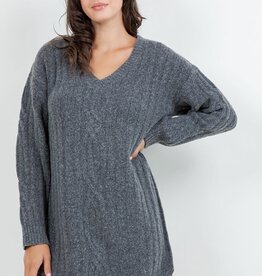 Miss Bliss Dreamers Ribbed Cable Knit Sweater Dress-Charcoal