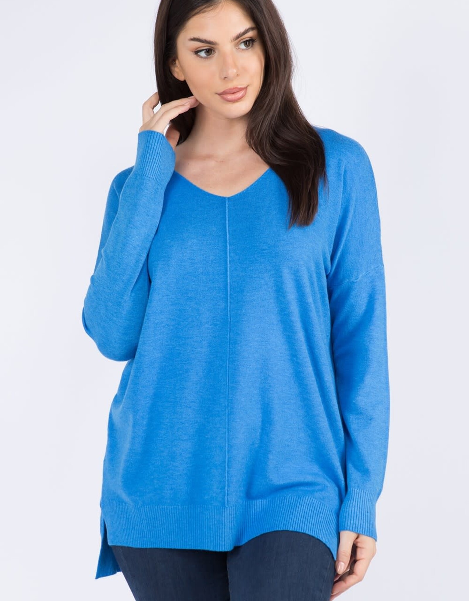 Miss Bliss Dream LS V Neck W/ Center Seam Detail- H Marlin Blue